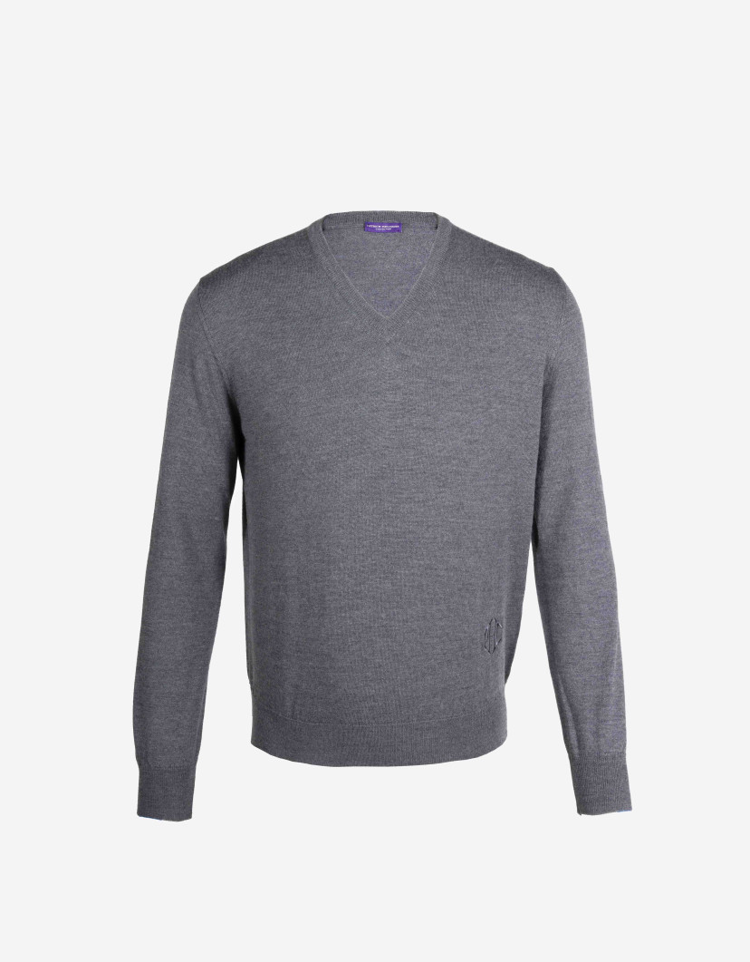 Patrick Hellmann Collection Grey V-Neck Pullover 100% Wool image
